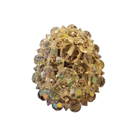 Vintage Aurora Borealis Cluster Brooch with Austrian Crystals, 2" Long - Picture 11 of 11